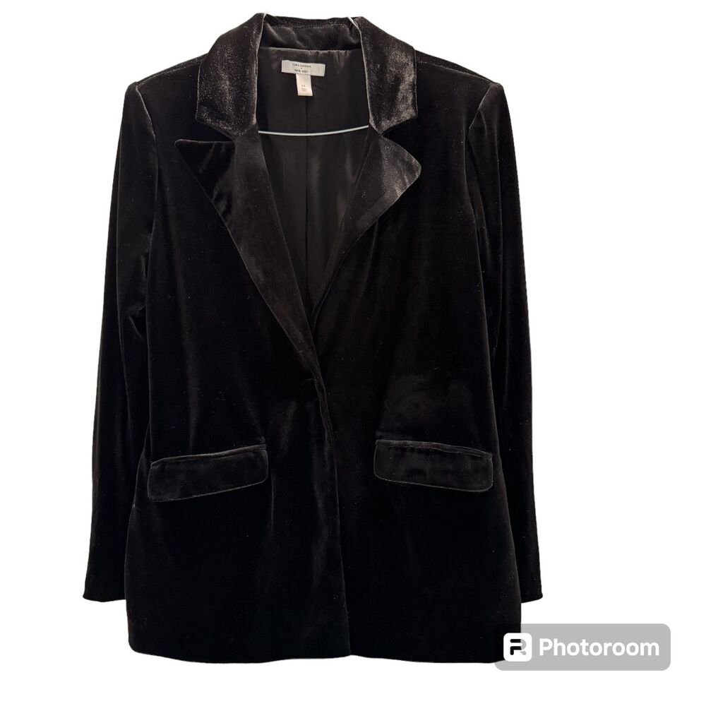 Cara Santana x Nine West Black Velvet Classic Lapel One Button Blazer Jacket M